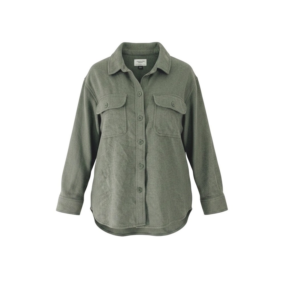 American Eagle Olive Green Flannel Shacket Women Small Cotton Button Down Shirt